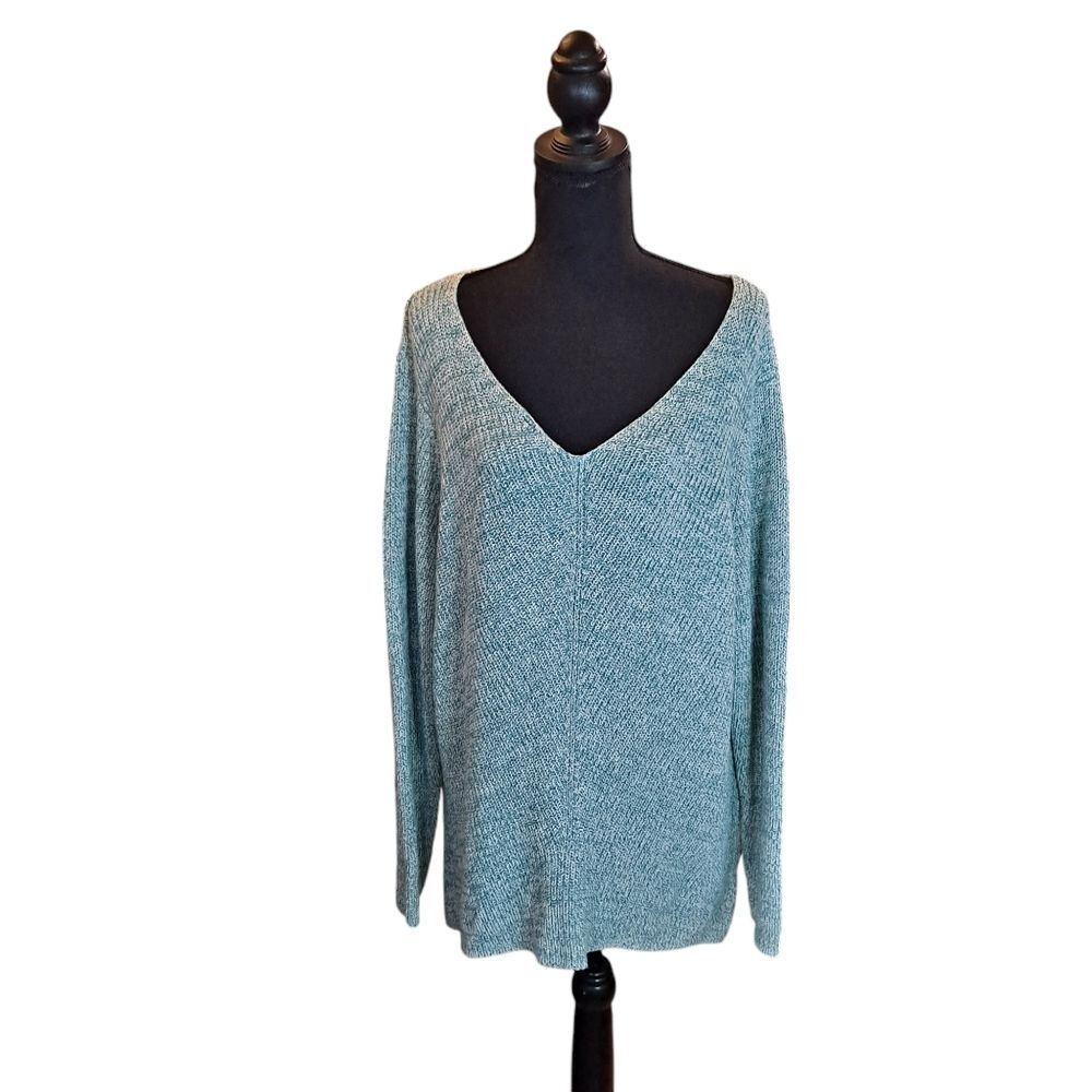Style & Co Womens Plus Sweater Size 3X Blue White V Neck Long Sleeve Cotton